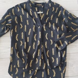 Gorgeous Black & Gold Chain Design V-Neck Blouse